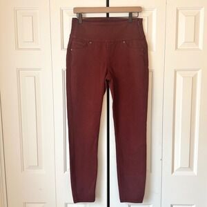 Spanx Jean-ish Ankle Leggings Burgundy Wine High Waist Side Zip Skinny Pants L